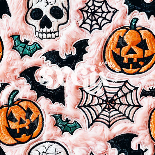Furry Frights - Halloween Skulls, Bats & Pumpkins Seamless