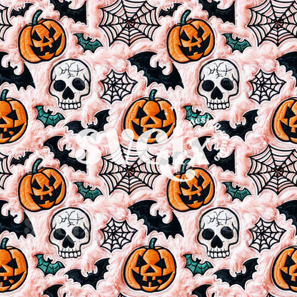 Furry Frights - Halloween Skulls, Bats & Pumpkins Seamless