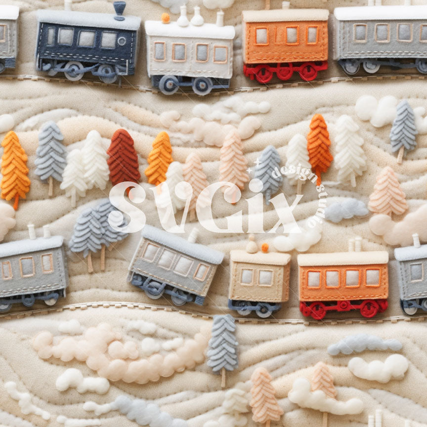 Gender Neutral Felt Trains Seamless Pattern by SVGix