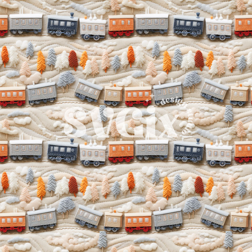 Gender Neutral Felt Trains Seamless Pattern by SVGix