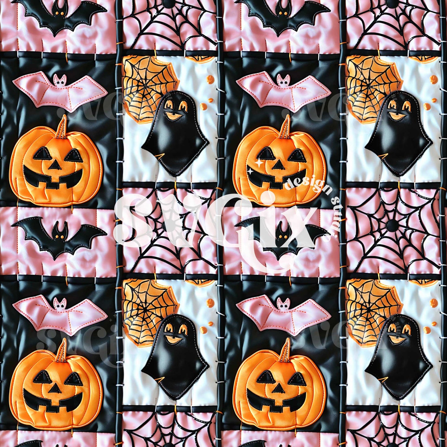 Ghoulish Quilt - Patchwork Ghosts, Bats & Pumpkins Seamless