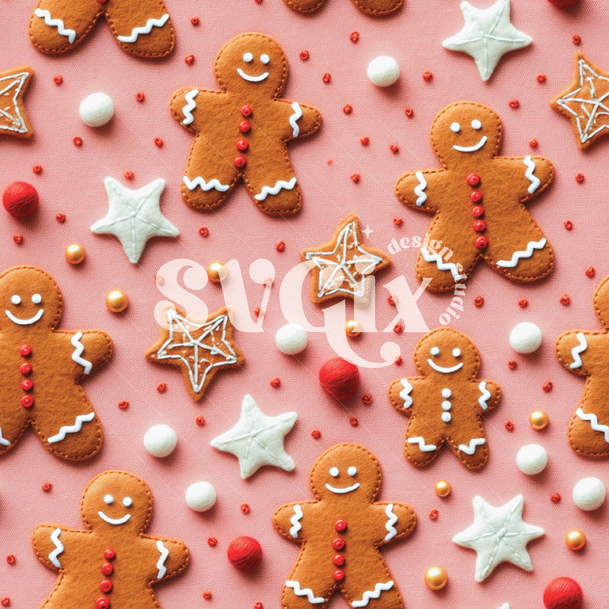 Gingerbread Felt Embroidery on Rose Gold Seamless Pattern