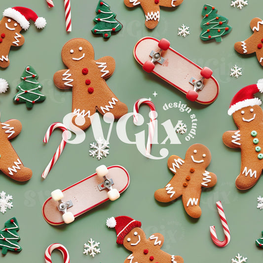 Gingerbread Skateboards Seamless Pattern