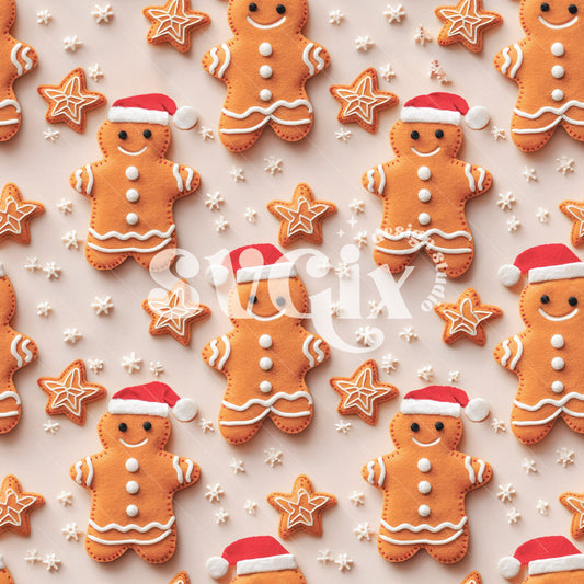 Gingerbreads Felt Embroidery Seamless Pattern