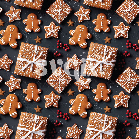 Gingerbreads and Cookie Paper Presents 3D Seamless Pattern by SVGix