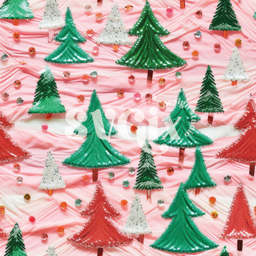 Glitter Christmas Trees Seamless Pattern