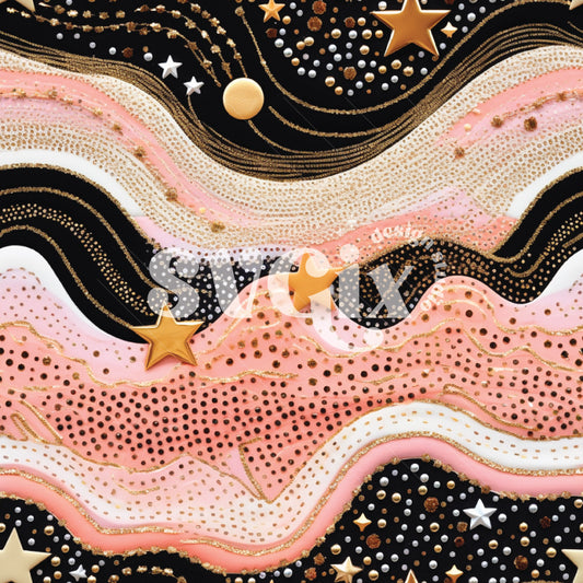 Gold Stars and Pink Waves Seamless Pattern