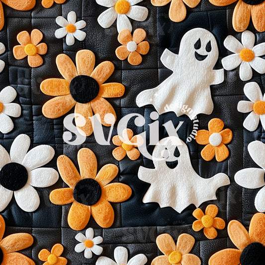 Groovy Ghosts Daises Seamless Pattern