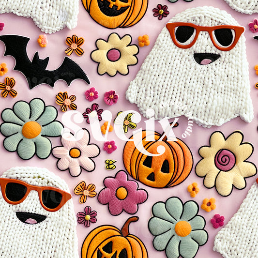 Groovy Ghosts Floral Seamless Pattern