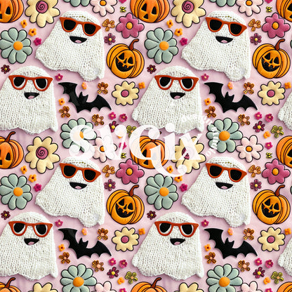 Groovy Ghosts Floral Seamless Pattern