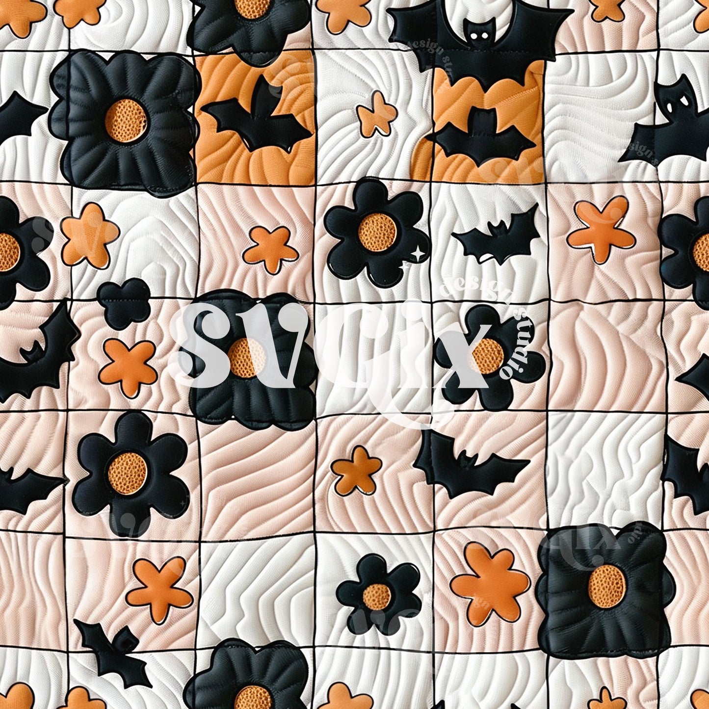 Groovy Halloween Floral Seamless Pattern