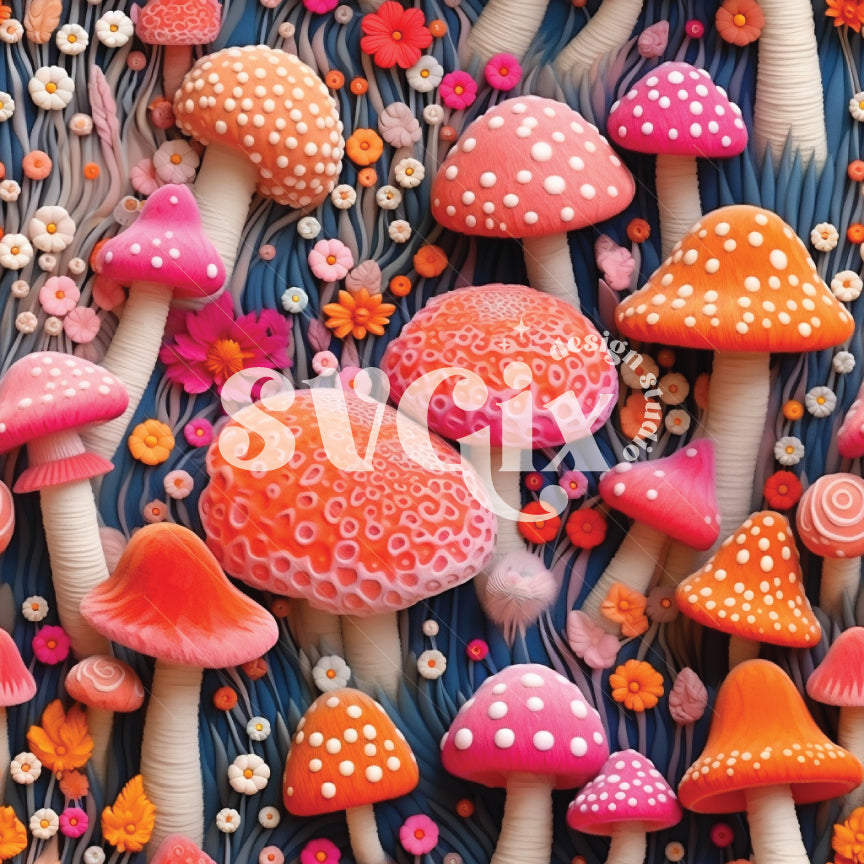 Groovy Retro Shroomies Embroidery Seamless Pattern