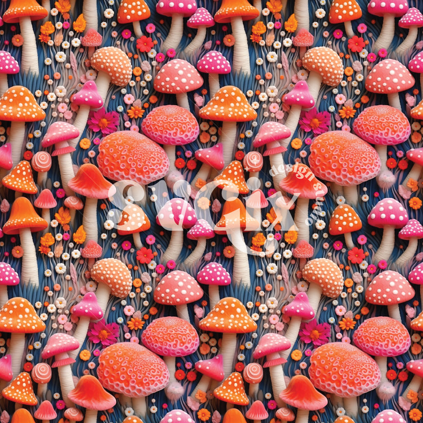 Groovy Retro Shroomies Embroidery Seamless Pattern