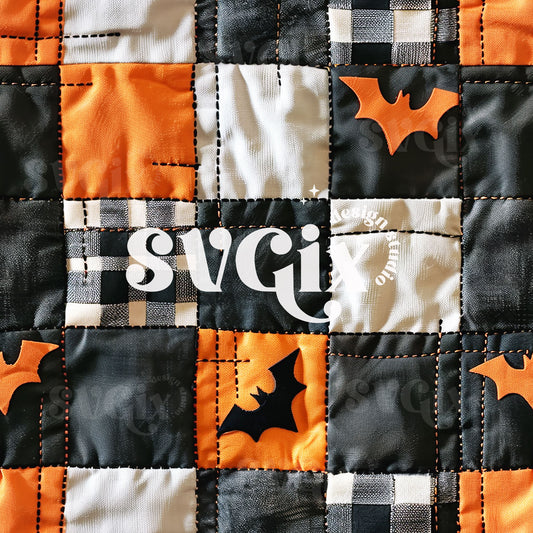 Halloween Gingham Bats Patchwork Seamless Pattern