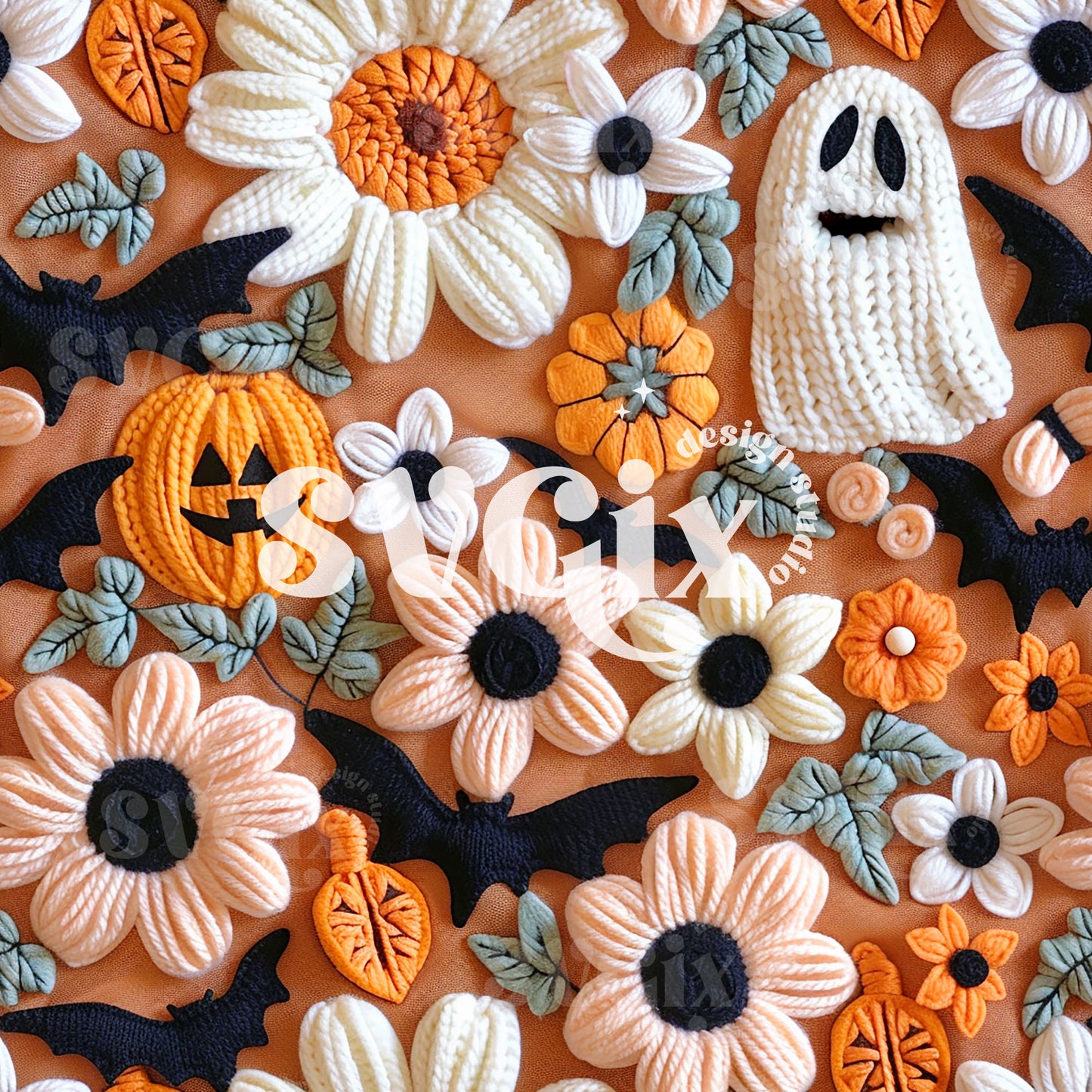 Halloween Knit Floral Seamless Pattern