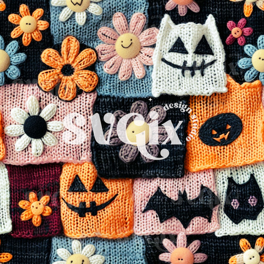 Halloween Knit Patches Seamless Pattern