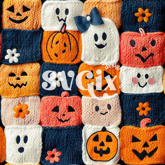 Halloween Knit Squares Seamless Pattern