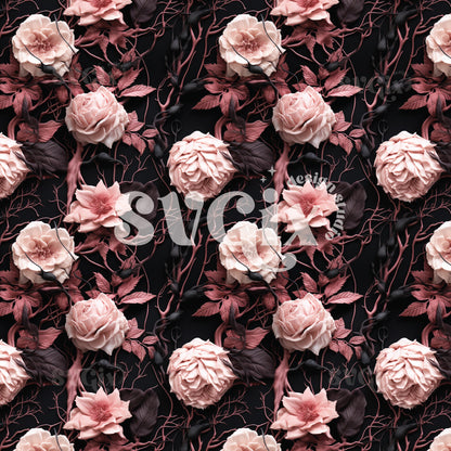 Halloween Rose Black Flowers II Seamless Pattern