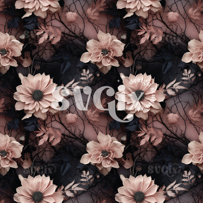 Halloween Rose Black Flowers Seamless Pattern