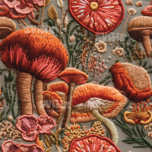 Cottagecore Boho Mushrooms II Embroidery Seamless