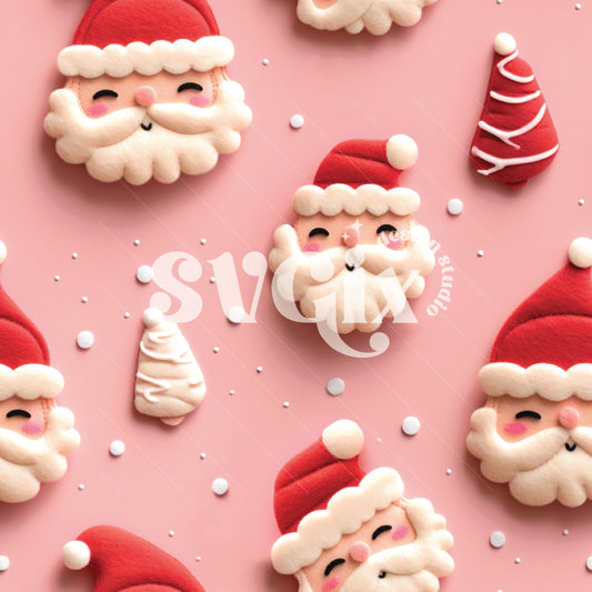 Happy Santas Faux Felt Seamless Pattern