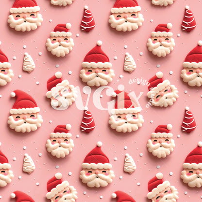 Happy Santas Faux Felt Seamless Pattern