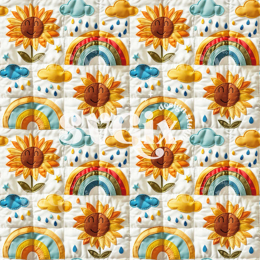 Happy Sunflowers Seamless Pattern
