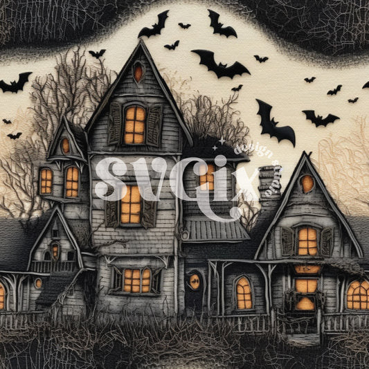 Haunted House Mansion Embroidery Seamless