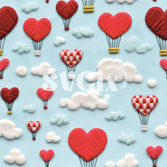 Heart Air Ballons Embroidery Seamless Pattern