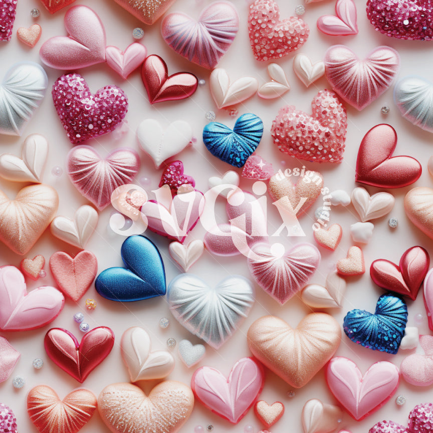 Heart Gems Valentines Seamless Pattern