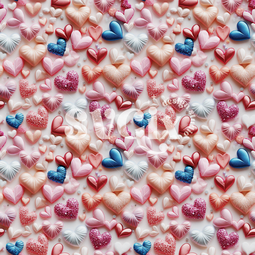 Heart Gems Valentines Seamless Pattern