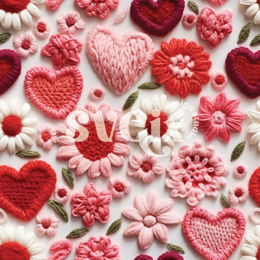 Hearts & Flowers Embroidery Seamless Pattern