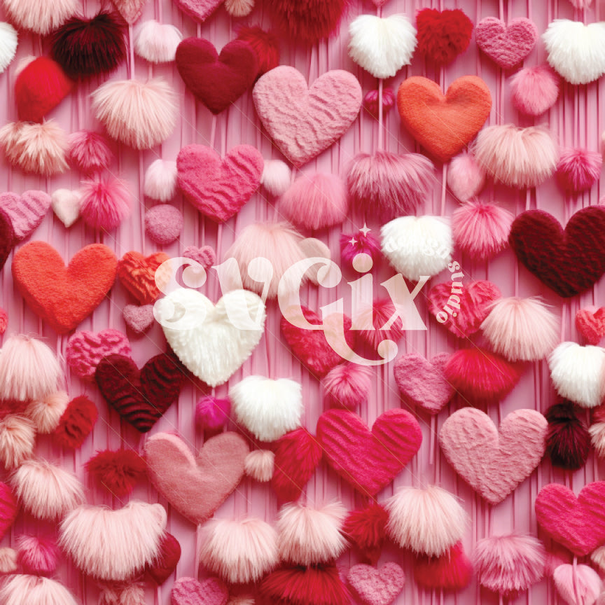 Hearts and Pompoms Seamless Pattern