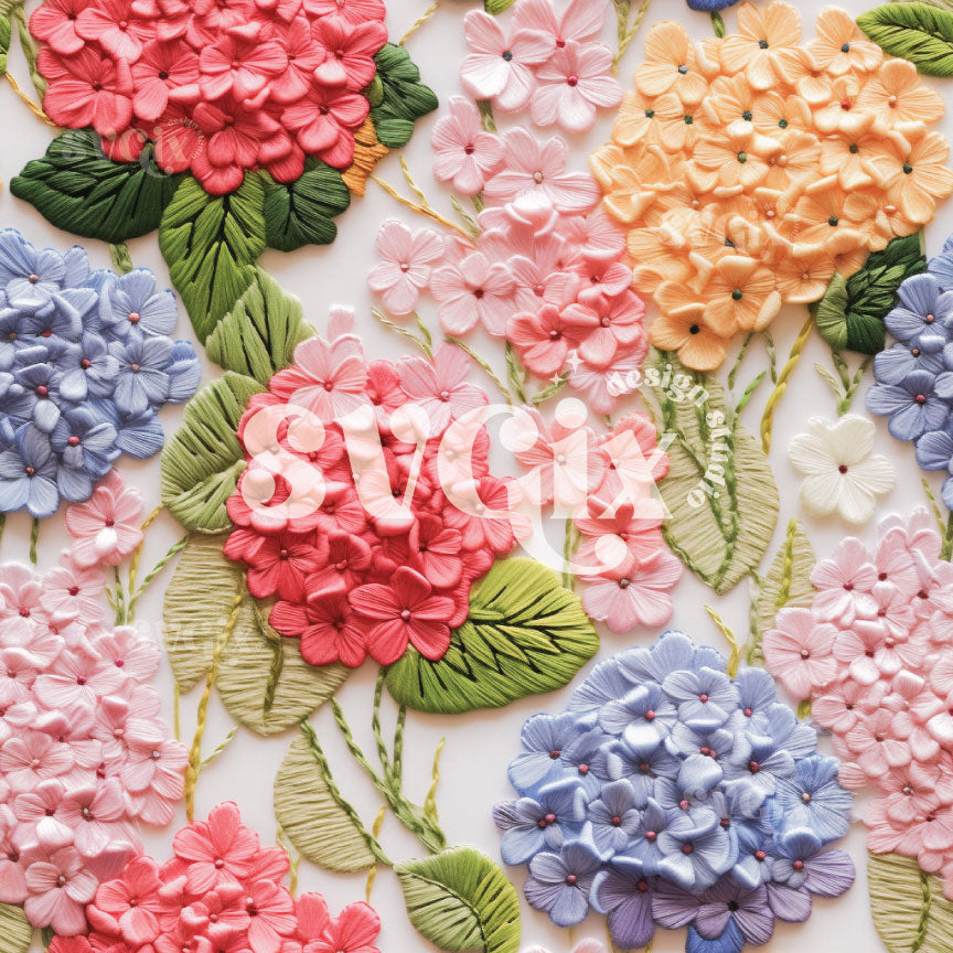 Hortensia Embroidery Seamless Pattern