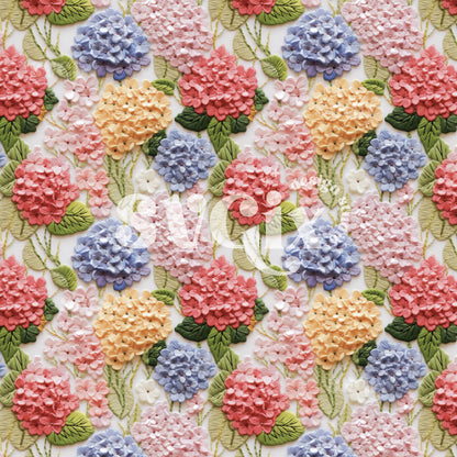 Hortensia Embroidery Seamless Pattern