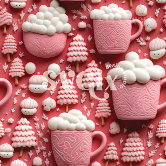 Hot Cocoa Marshmallows Seamless Pattern