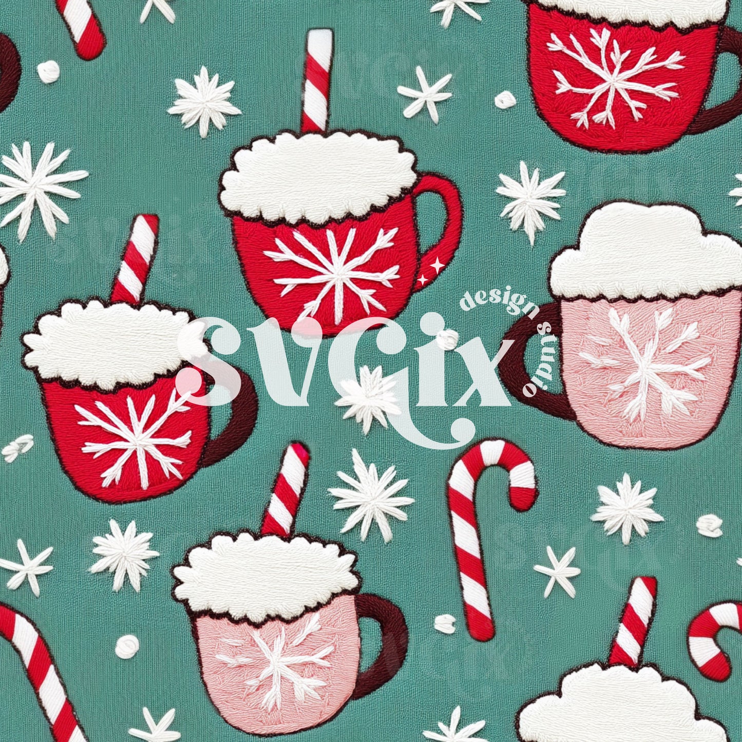 Hot Cocoa and Sugar Canes Embroidery Seamless