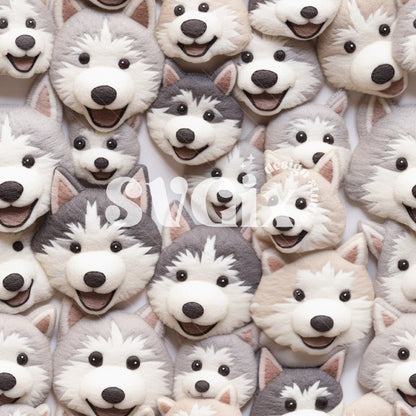 Husky Puppies Seamless Pattern