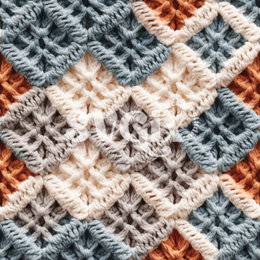 Indigo Orange Faux Crochet Seamless Pattern