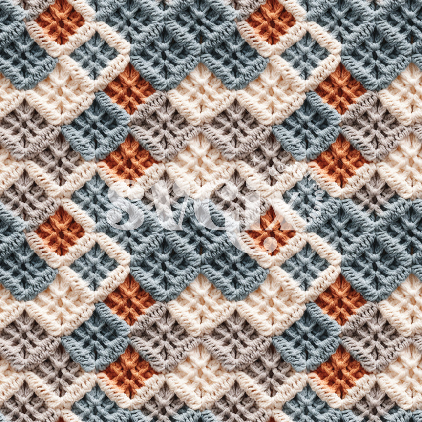 Indigo Orange Faux Crochet Seamless Pattern