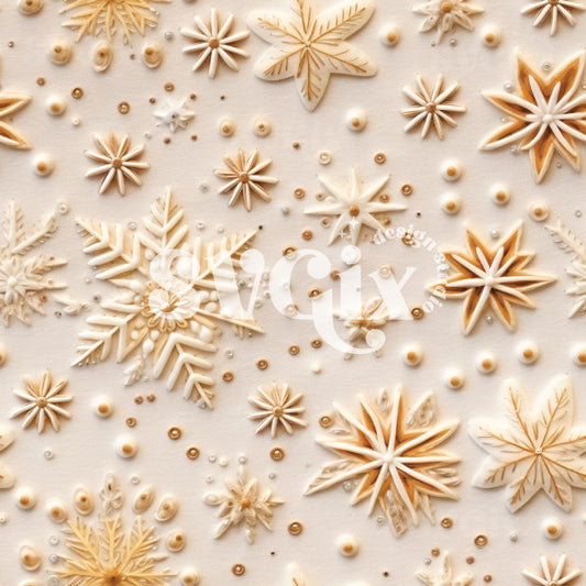 Ivory Gold Snowflakes Seamless Pattern