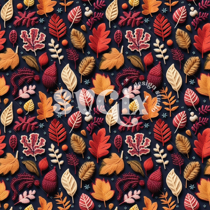 Knit Fall Leaves Seamless Pattern