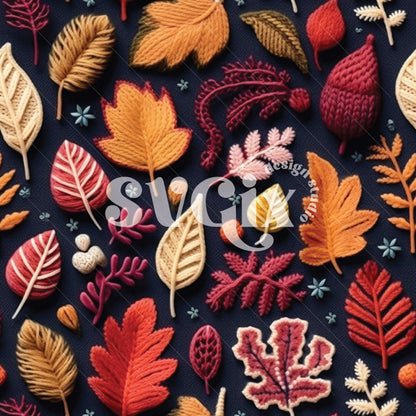 Knit Fall Leaves Seamless Pattern