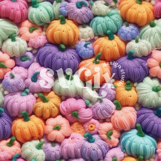 Knitted Pastel Pumpkins Fall Embroidery Seamless Pattern