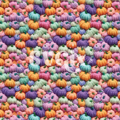 Knitted Pastel Pumpkins Fall Embroidery Seamless Pattern