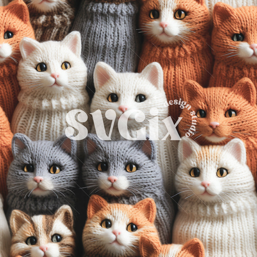 Knitting Cats II Seamless Pattern