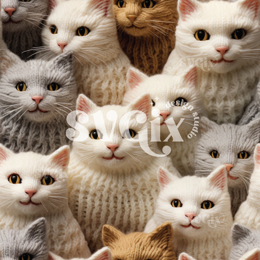 Knitting Cats Seamless Pattern