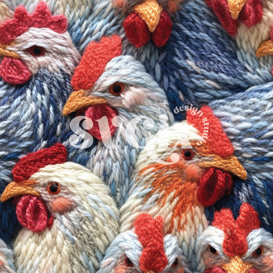 Chickens Knitting Cows Seamless Pattern