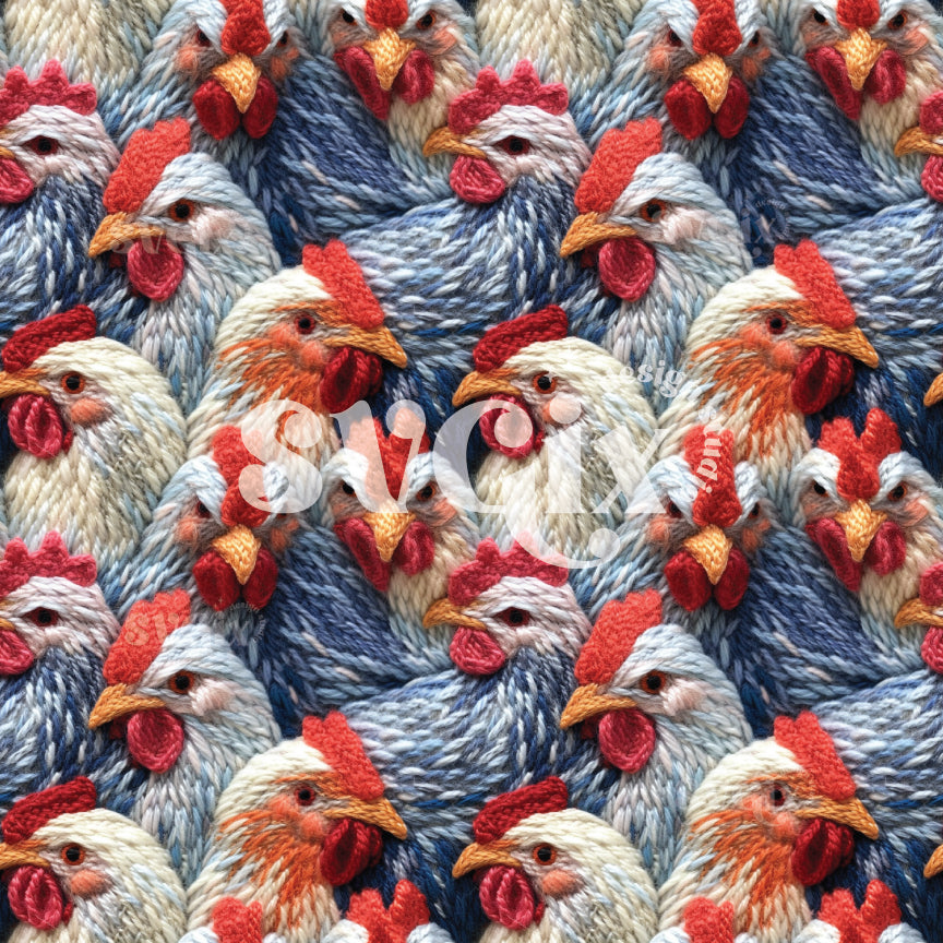 Chickens Knitting Cows Seamless Pattern