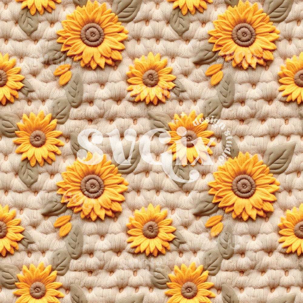 Knitting Sunflowers Seamless Pattern